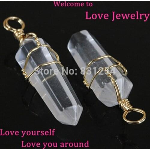 Natural White Crystal Quartz Stone Pendant Gem Hexagon Stone Druzy Charm Pendant for Necklace Making Jewelry