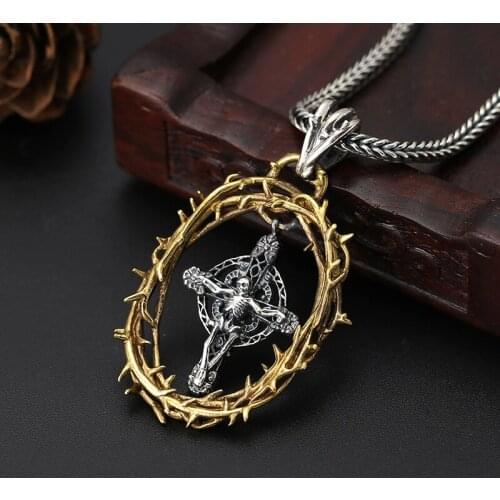 Wholesale S925 Sterling Silver Jewelry Personality Fashion Pop Pendant Cross Jesus Thai Silver Retro Men And Women Pendant