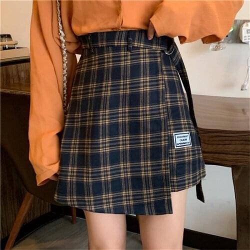 Casual Loose Retro Letter Plaid Skirt