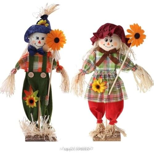 Scarecrow Ornaments Standing Flower Straw Doll Desktop Layout Halloween Decoration for Kindergarten Room D08 20 Dropshipping