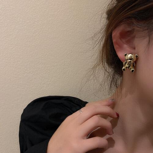 Korean Cute Gold Color Rabbit Bear Earrings for Women Metal Alloy Animal Hanging Dangle Earrings Statement Jewelry Birthday Gift