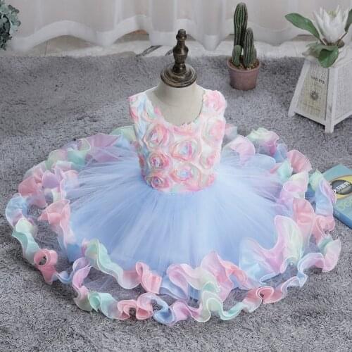 Toddler Baby Girls Mesh Ball Gown Silk Princess Dress Sleeveless Color Block Flower Bowknot Elegant Party Costumes Dress