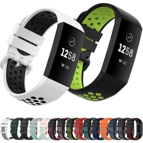 For Fitbit Charge 4 Silicone Strap Charge 3 Breathable Porous Bracelet Replacement Wristband