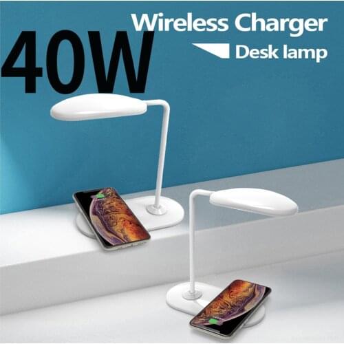 Led Desk Lamp Touch Dimmable Foldable with 40 W QI Wireless Charging For iPhone 12 11 XS XR X 8 Samsung S10 S20 S21 Huawei