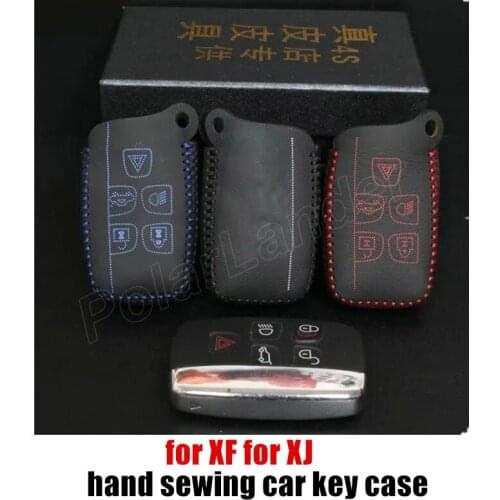 Only Red top quality case fit for JAGUAR XF XJ car key case genuine quality leather car key cloth sewing by hand car key cover