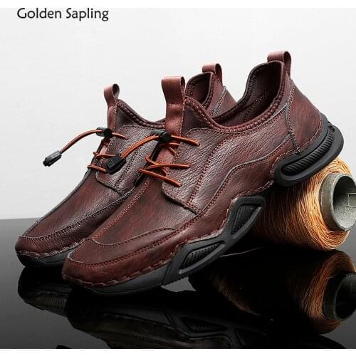 Golden Sapling Fashion Mens Casual Shoes Breathable Leather Lightweight Men Loafers Classic Retro Footwear Leisure Walking Shoe