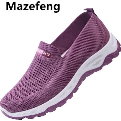 2021 Women Flat Shoes Knit Woman Casual Slip on Vulcanized Shoes Female Mesh Soft Breathable Womens Footwear for Ladies Sneaker
