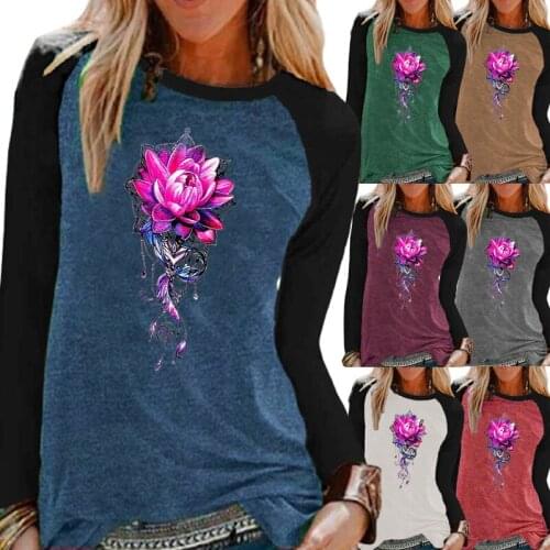 Women Autumn and Winter Fashion Printing Gtraphic Tee Raglan Long Sleeve Round Neck Pullover Loose Casual Shirt Plus Size XS-5XL