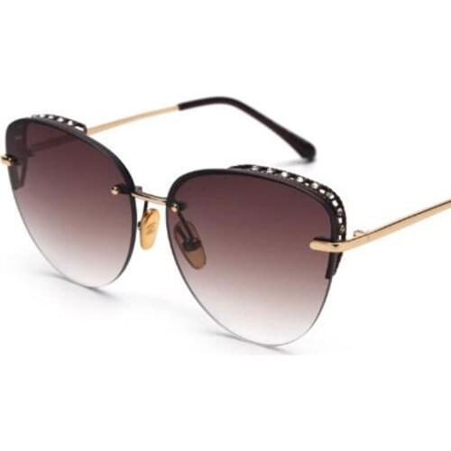 New Luxury Gradient Sunglasses Cat Eye Shades For Women Fashion Brand Designer Rimless Sunglasses Ladies Elegant Brown Eyewear