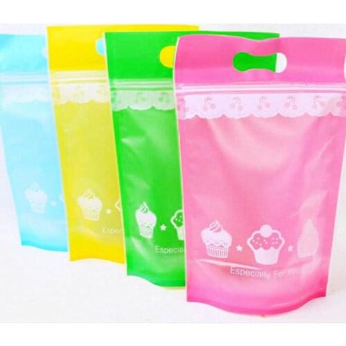 100Pcs/lot Stand Up Cute cakes cartoon styles Frosted Cookie Zip Lock Bag Plastic Packaging For Food Tea Candy Baking Bags