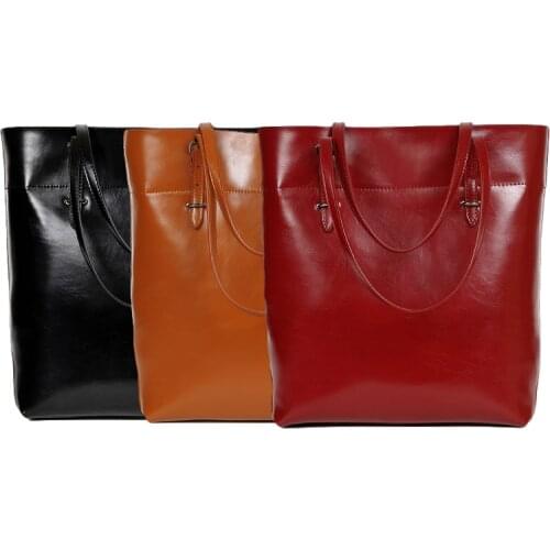 2020 Winter New Fashion Women Black Shoulder Bag First Layer Cowhide Red Handbag Casual Business Brown Zip Portable Bags Woman