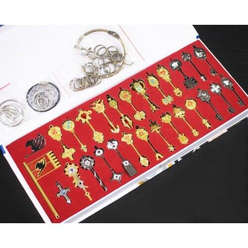 28pcs Anime Fairy Tail Cosplay Lucy Heart Celestial Spirit Gate Key Chain Necklace Pendant Metal Keys Accessories Gift