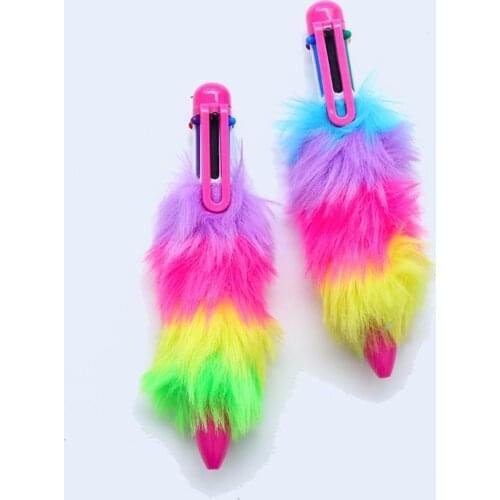 300 pcs Six-color Refill Color Ballpoint Pen 0.5mm Bullet Tip Pen Colored Plush Pole Plush pen Creative Stationery