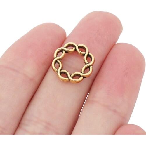 50pcs/Lot Antique Gold Hollow Open Circle Charms Pendants 2 Sided for DIY Bracelet Necklace Jewelry Making 15x15mm
