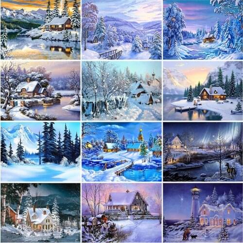 DIY 5D Diamond Painting House Diamond Embroidery Winter Snow Scenery Full Square/Round Drill Mosaic Resin Cross Stitch Kits