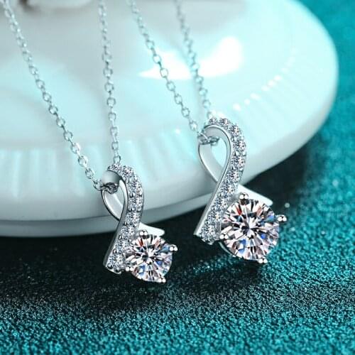 Passed Diamond Test Perfect Moissanite 0.5-1 CT Bowknot Pendant Necklace 925 Sterling Silver Necklace Chain for Women Jewelry