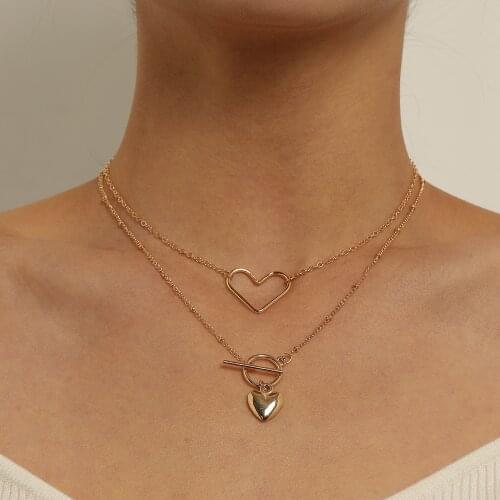 Hollow Heart Charm Clavicle Chain OT Buckle Pendant Necklace for Women Layered Necklaces 2021 Fashion Jewelry Simple New