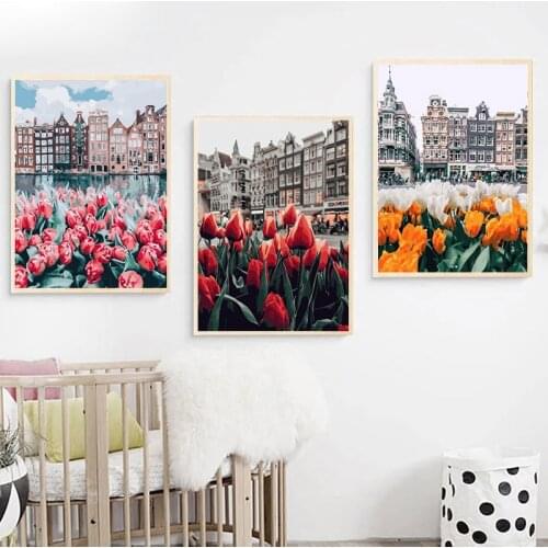 GATYZTORY 3PC Tulips Flower Oil Painting By Number Hand Made 40x50cm Frame Home Decoration Artcraft Acrylic Pigment Draw Craft