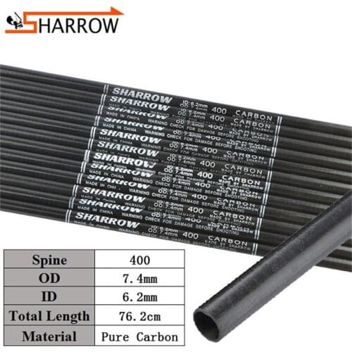 10pcs 30" Shooting Carbon Arrow Shafts Spine 400 Pure Carbon Fit OD 6.2mm Target Arrowhead Hunting Archery Training Accessories