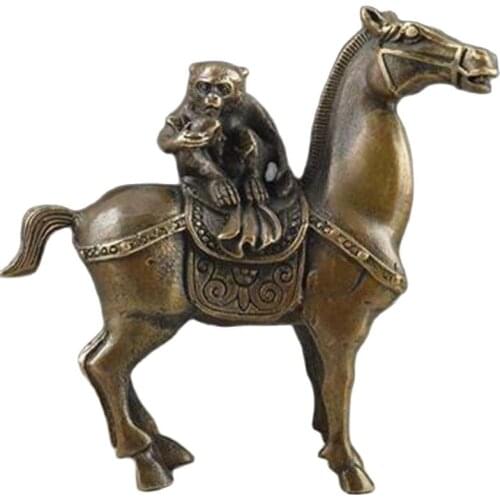 China Vintage Brass Handwork Hammered The Monkey Riding Horse Lucky Statue