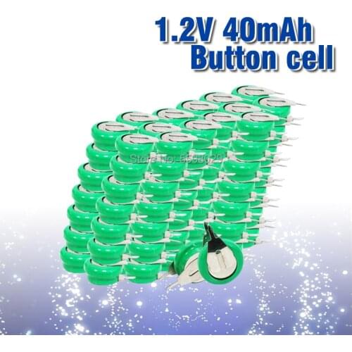 10-100pc Button Coin Cell Battery 1.2V 40mAh Ni-MH Rechargeable Battery With Solder Pins for watch toy timer solar energy