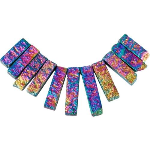 SUNYIK Titanium Coated Crystal Loose Bead for Jewelry,Druzy Quartz Bar Shield Bead,11Pcs/Set