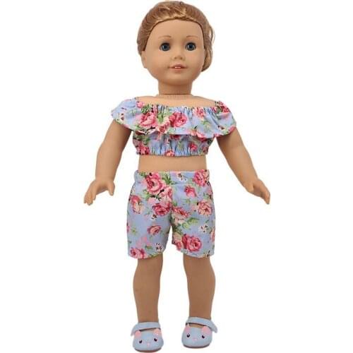 Doll Clothes Blue Rufflesl Flowers Suit Fit 18 Inch American&43cm Baby New Born Doll Accessories,OG Childrens Toys