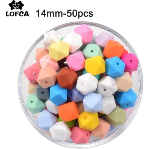 LOFCA 50pcs Food Grade Silicone Bead Mini Hexagon Baby Teether Baby Teething Toy BPA Free Necklace Pacifier Pendant For DIY