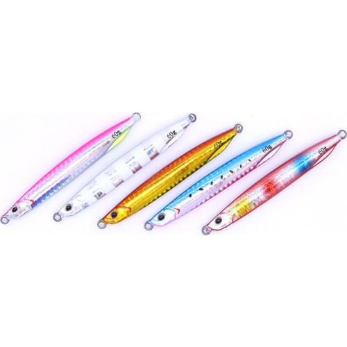 5PCS Metal Jig Fishing Lure Trolling Hard Bait Bass Fishing Tackle Trout fast Jigging Lures Jigs Long jig 40/60g