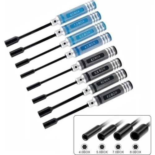 4Pcs Hex Screwdriver Set 4mm/5.5mm/7.0mm/8.0mm Nut Driver Socket Kit RC Hobby Metal Socket Set For Disassembling RC Helicopters