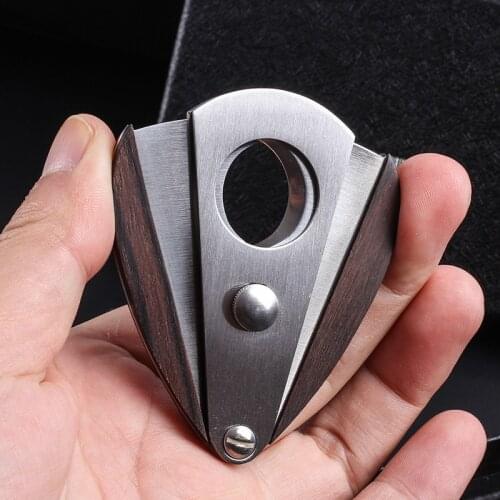 New 1pcs Cigar Cutter Cigar Scissors Stainless Steel Wood Sector Edged Blade Metal Cigar Accessories With Gift Box Wholesale