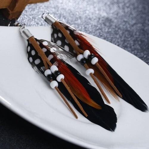 New Arrivals Fashion Earrings Jewelry Black Color Bohemia Style Colorful Feather Tassel Eardrop Earrings For Women ES0249g