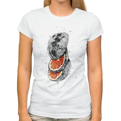 JOLLYPEACH BRAND creative orange moon funny tshirt women 2018 summer new white casual short sleeve femme cool t shirt