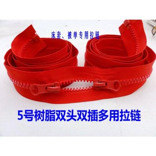 Red resin plastic zipper/two zip head/double block/insert in right/two pullers/open-end 200/250cm particular zip/double sliders