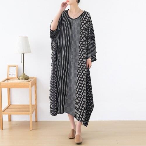 Summer Women Silk Dress Loose Swing A Line High Waist Long Sleeve Striped Patchwok Dress Bow Belt Robe De Noel Femme Elegant