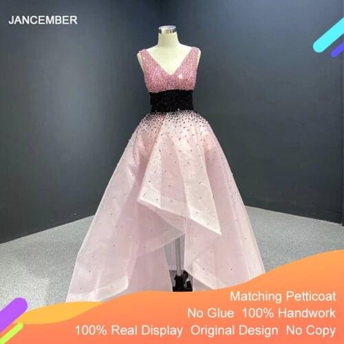 J67141 JANCEMBER Pink Cocktail Dresses 2020 V Neck Sleeveless Lace Up Back Short Before Long Beading Shining платья коктельные
