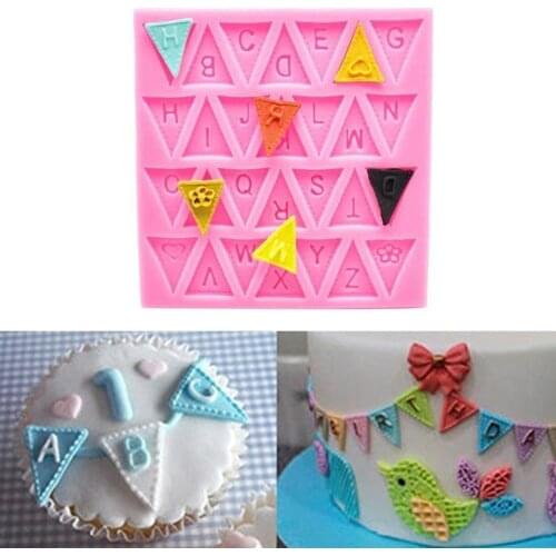 3D DIY Chocolate Flag Bunting Trays Cake Mold Kitchen Bakeware Silicone Tools Alphabet Decorating Cake Letter Trays Fondant G7Z6