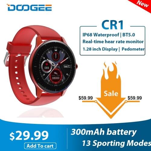 Smartwatch DOOGEE CR1 IP68 Waterproof Heart Rate Sports Clock Sleep Monitor Bluetooth 5.0 for Men Women IOS Android Cellphones