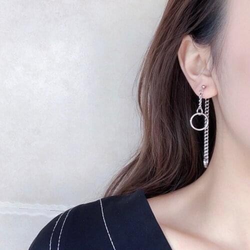 Circle Chain Drop Earrings For Women Men Rear-hanging Two-wear Long Asymmetric Hip-hop Fashion Design Couple Jewelry BOYULIGE