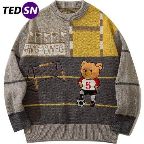 2021 Bear Knitted Oversize Sweater Jumper Wool Kawaii Winter Pullover Knit Top Men Women Long Sleeve POLERON Male Female Clothes