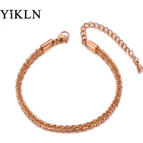 YiKLN Fashion Rose Gold Stainless Steel Charm Strand Bracelets Bangle For Women Bohemia Trendy Chain & Link Bracelet YB20032