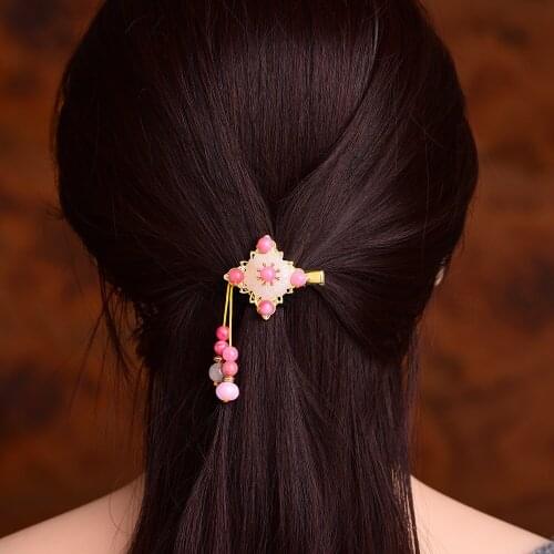 Korean Pink Retro Powder Crystal Hairpin Clip Fashion Elegant Cute Girlish Heart Hair Jewelry Ethnic Style Super Fairy Hairpins
