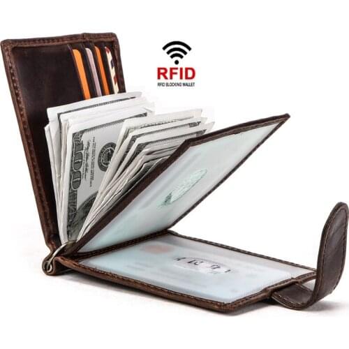 RFID anti-theft swipe leather card holder card holder multifunctional buckle small wallet