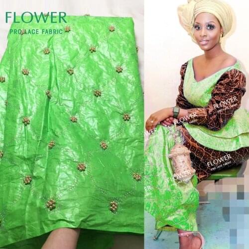 Green African Bazin Riche Lace Fabric With Stones And Beads African Indian Women Wedding Evening Gowns Dress Basin Riche Fabrics