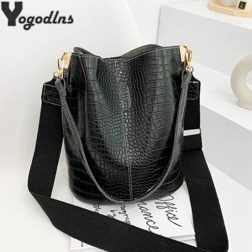 Fashion Crocodile Crossbody Bucket Bag For Women Large Capacity Designer Shoulder Bag Female Luxury PU Leather Messenger Handbag