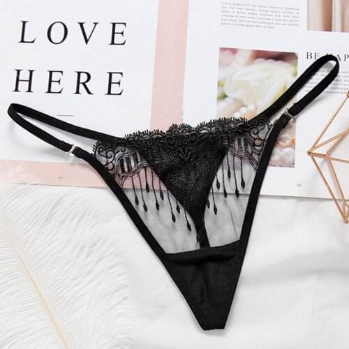 Women Sexy Underwear Low Waist Hollow Out Thong Panties Erotic Lingerie See Through Lace G-String Briefs Porn Sleepwear Mujer