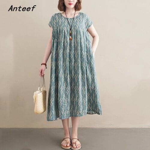 Short sleeve plus size cotton vintage floral dresses for women casual loose long sun summer dress elegant clothes 2021 sundress