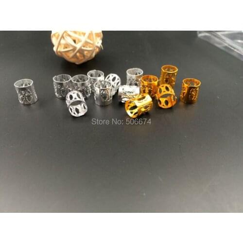 100Pcs 10/8mm mix Silver Golden Plated hair braid dread dreadlock beads adjustable cuff clip 8mm hole clip+ 5pcs free beads