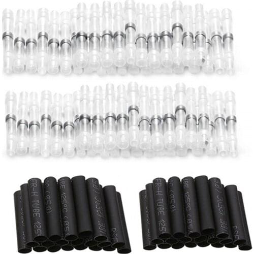 100PCS Heat Shrink Connectors Seal Solder Sleeves Wire Connectors Waterproof Fast Butt Splice Terminals Heat Shrinking Tube Kit