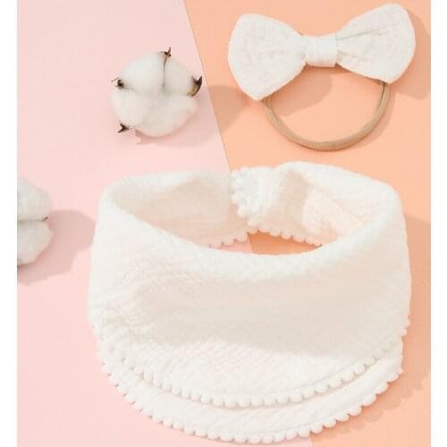2Pcs Baby Headband Tassel Saliva Towel Cotton Newborn Double Side Bibs Boys Girls Bandana Burp Cloths Feeding Smock Stuff